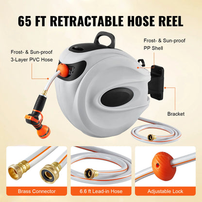 Retractable Hose Reel 180° Swivel Bracket Wall-Mounted Garden Water Hose Reel