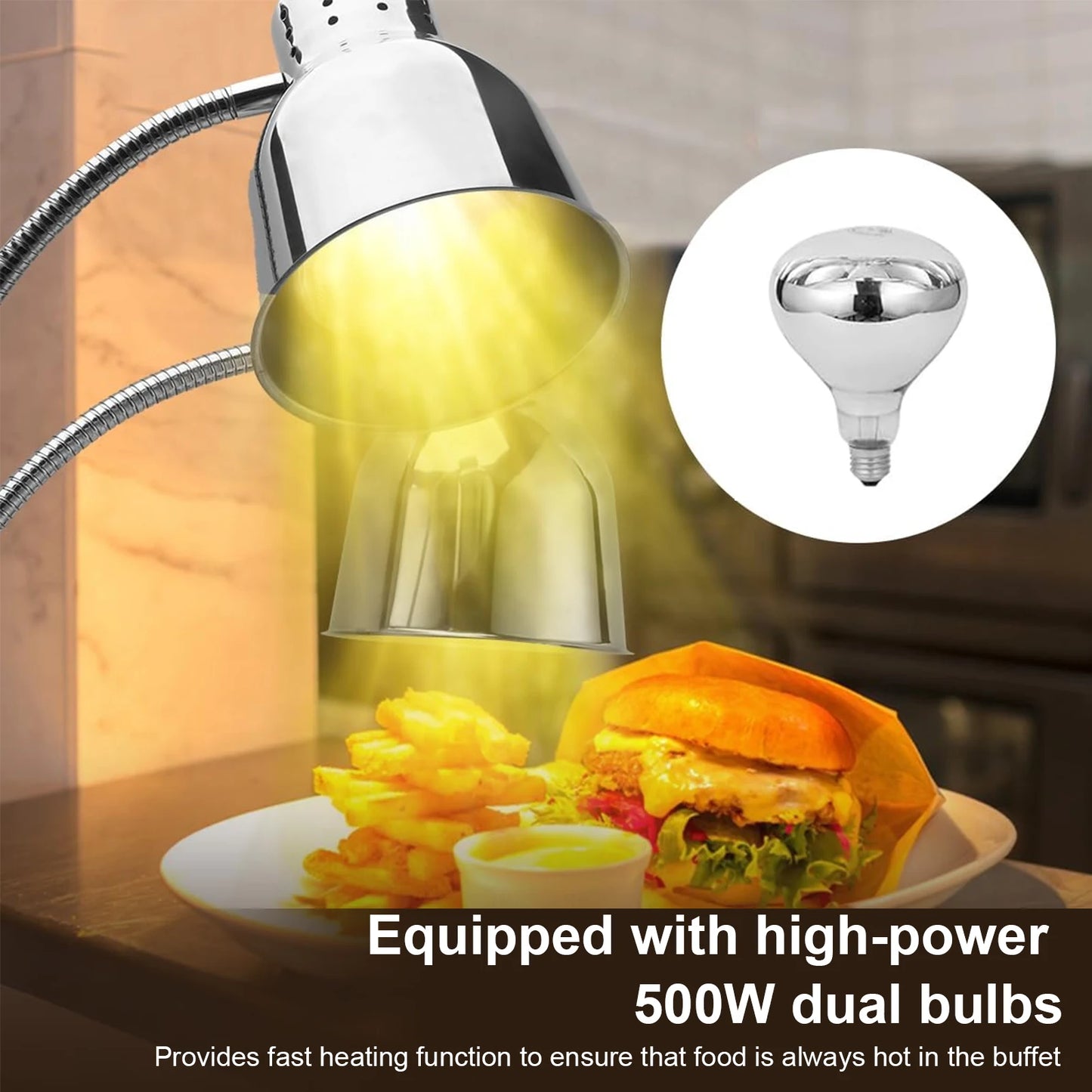 Food Heat Lamp, 2-Head Food Warmer Light, Stainless