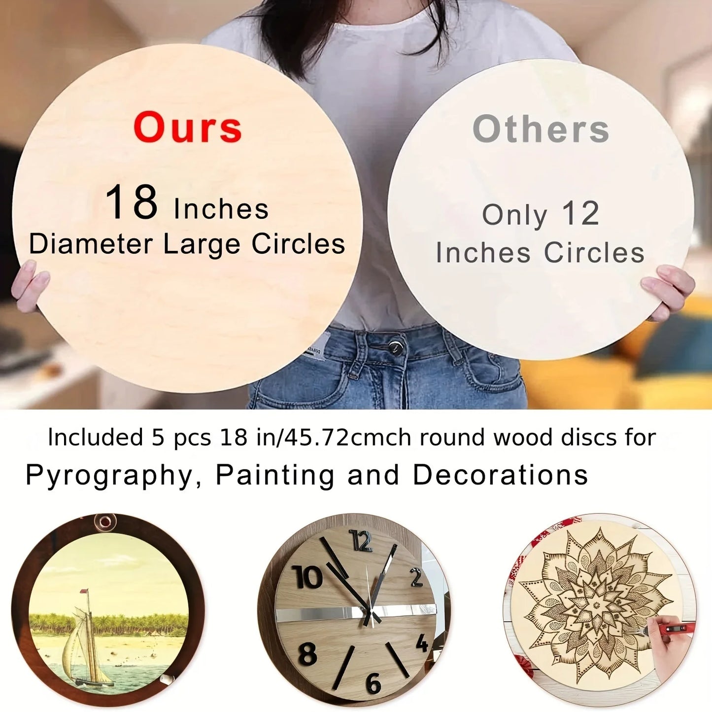 5 Pack Round Wood Circles for Crafts 18 Inch/45cm