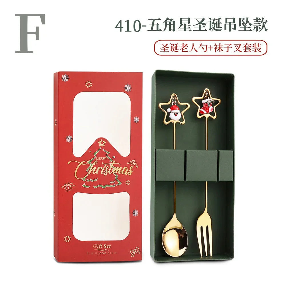 4Pcs Christmas Fork And Spoon Set Stainless Steel