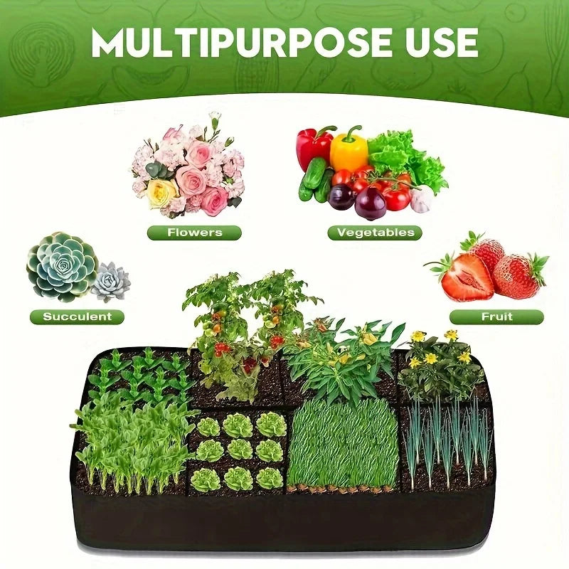 Garden Bed, 128 Gallon 8 Grids Plant Grow Bags, 3x6FT
