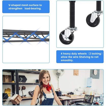 18x48x72 Inch Commercial Wire Shelving Unit with Wheels