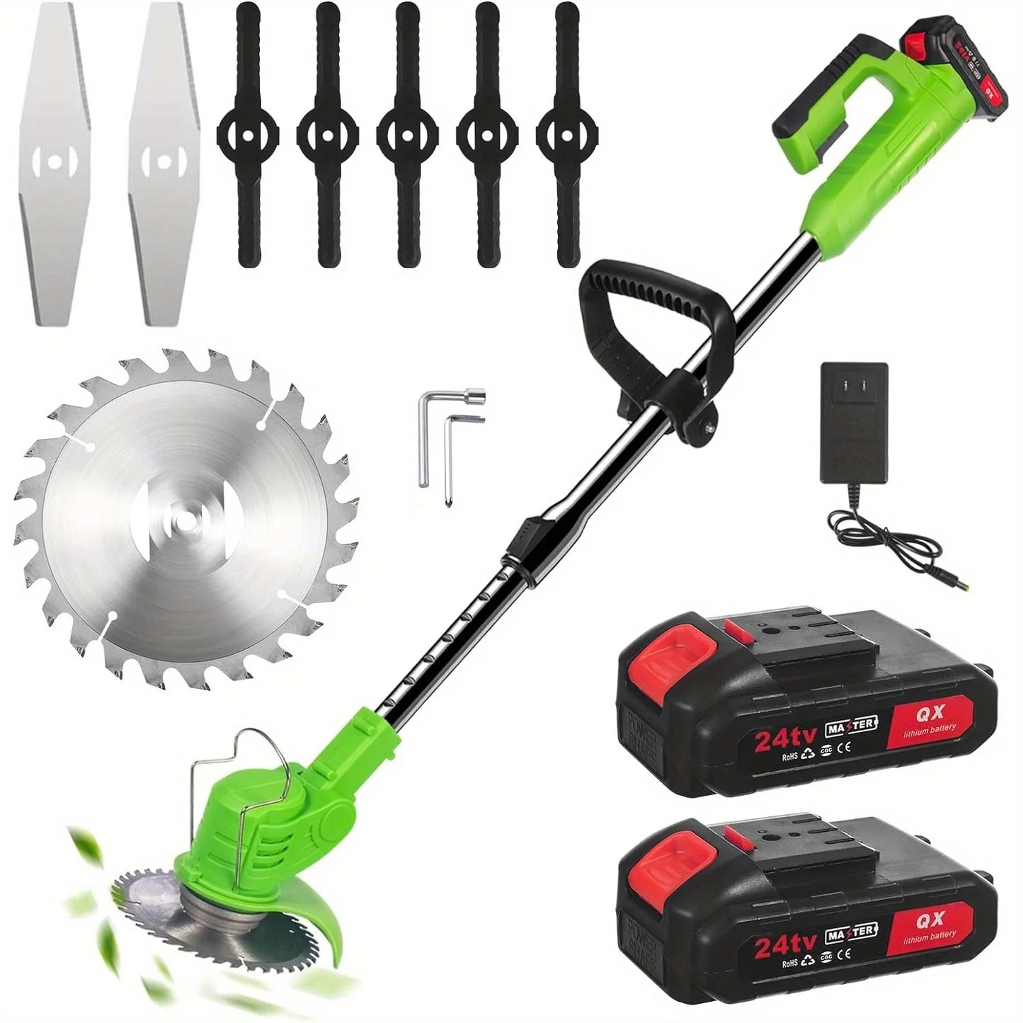 Weed Wacker Battery Operated, 600W Cordless Grass Trimmer 51" Height Adjustable with 8 Blades and 2 * 24V Batteries