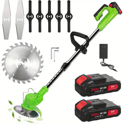 Weed Wacker Battery Operated, 600W Cordless Grass Trimmer 51" Height Adjustable with 8 Blades and 2 * 24V Batteries
