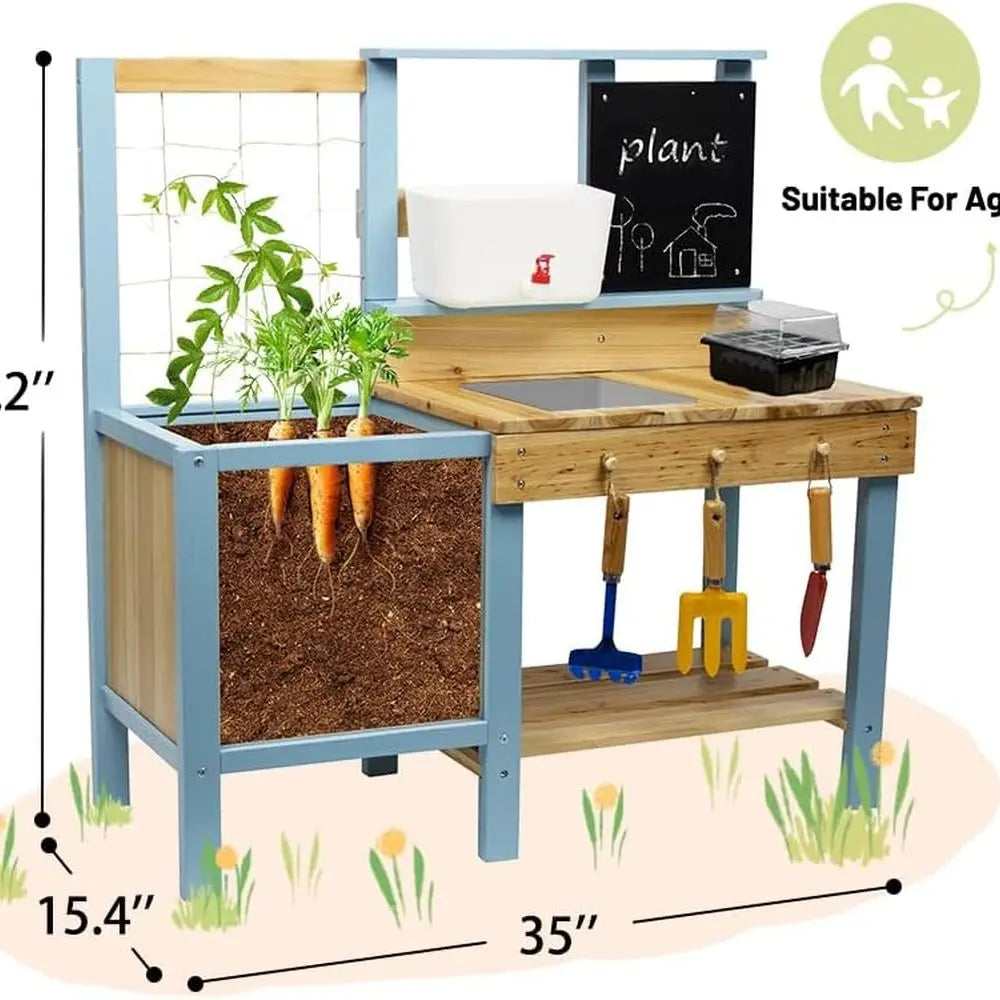 Kids Potting Bench for Outdoor, Fir Wood Gardening Station