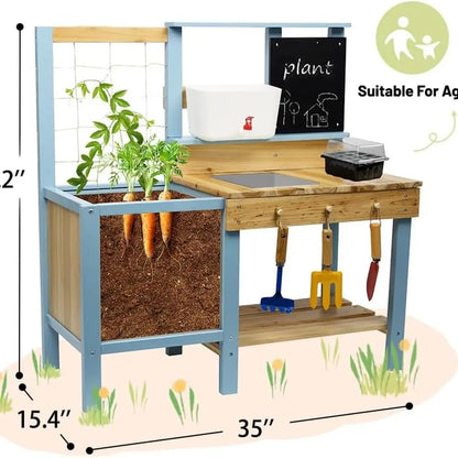 Kids Potting Bench for Outdoor, Fir Wood Gardening Station