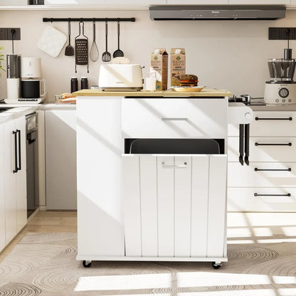 Rolling Kitchen Island with Trash Can Storage