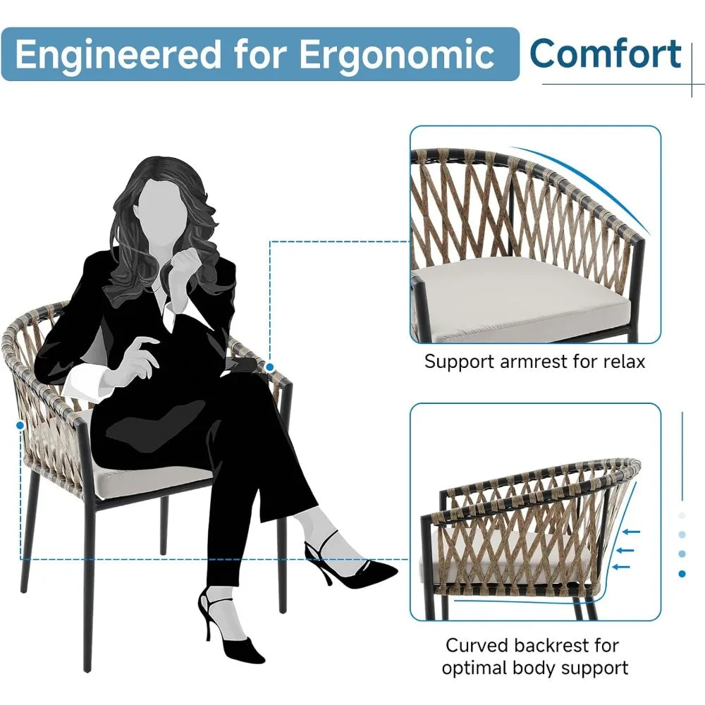 4 outdoor rattan wicker chair with armrest and cushions