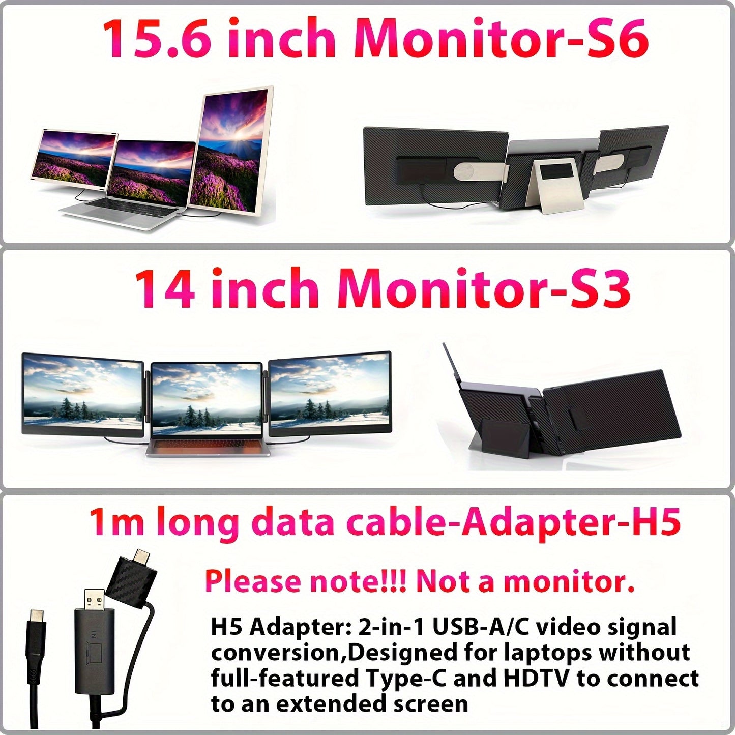 Portable Display 15.6 Inch With IPS 120%SGBR Color Gamut Dual Screen Laptop Expansion Screen