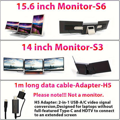 Portable Display 15.6 Inch With IPS 120%SGBR Color Gamut Dual Screen Laptop Expansion Screen
